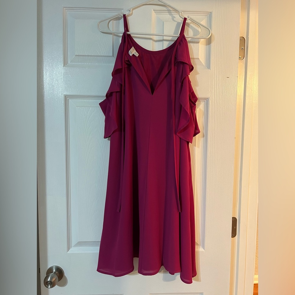 Pink flowy cold shoulder dress